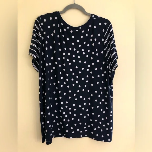 SUSAN GRAVER Blouse Womens 2X Top Polka Navy White - Picture 2 of 6
